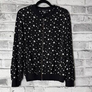 Como Black - Black Star Patterned Lightweight Zip-Up Jacket